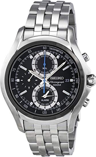 Seiko Black Dial Chronograph Stainless Steel Men's Watch SNAE83