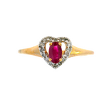 10K Yellow Gold Heart Shape Ring Set W/ Ruby & Diamonds