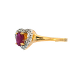 10K Yellow Gold Heart Shape Ring Set W/ Ruby & Diamonds