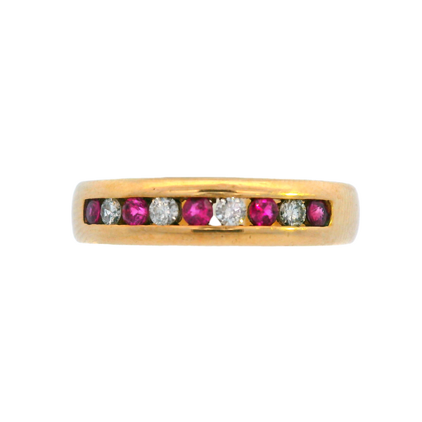 10K Yellow Gold Ring Channel Set w/ Diamond and Ruby