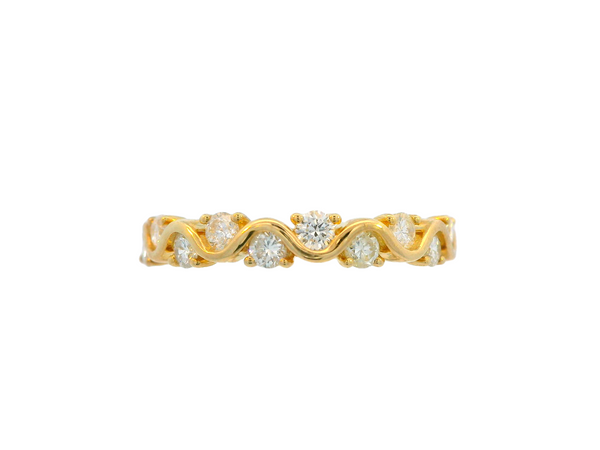 10K Yellow Gold Wavy Top Diamond Ring