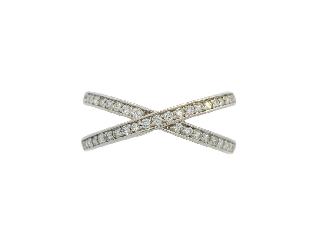 14K White Gold Criss Cross Diamond Ring