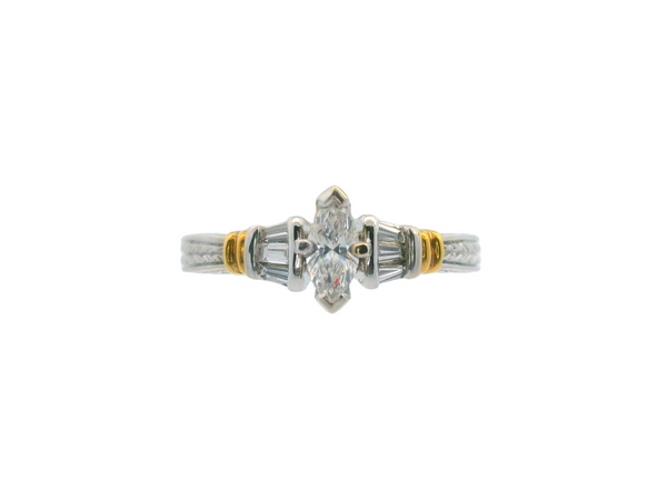 18K 2-Tone Gold Ring with Marquise Diamond