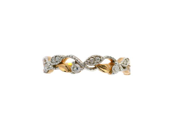 10K Yellow Gold Milgrain Leaf Setting Diamond Ring