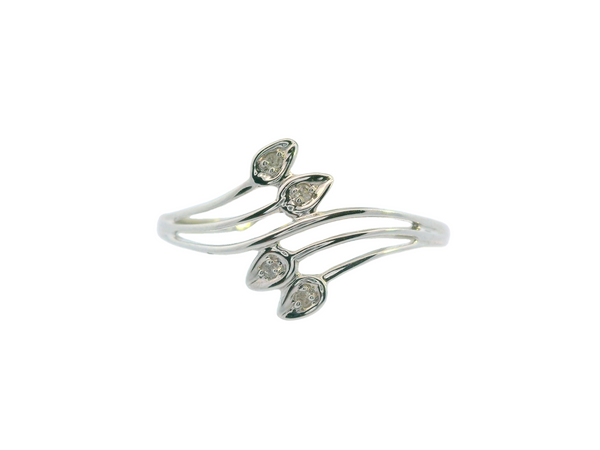 10K White Gold Leaf Diamond Ring