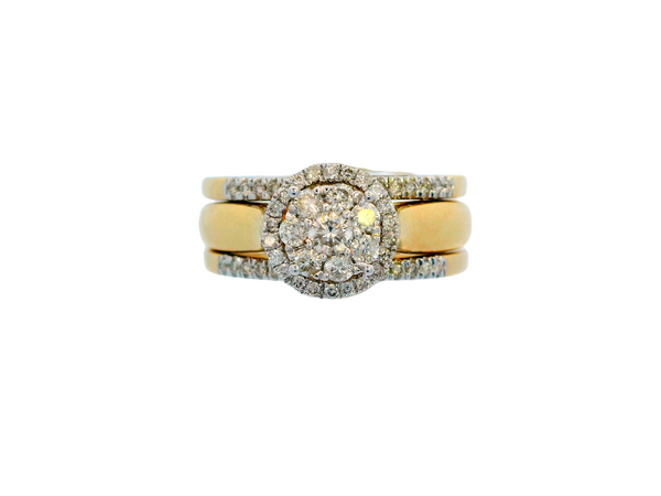 14K Yellow Gold 3 Set Halo Set Diamond Ring