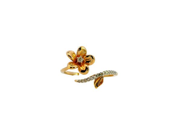 10K Yellow Gold Diamond Leaf Ring