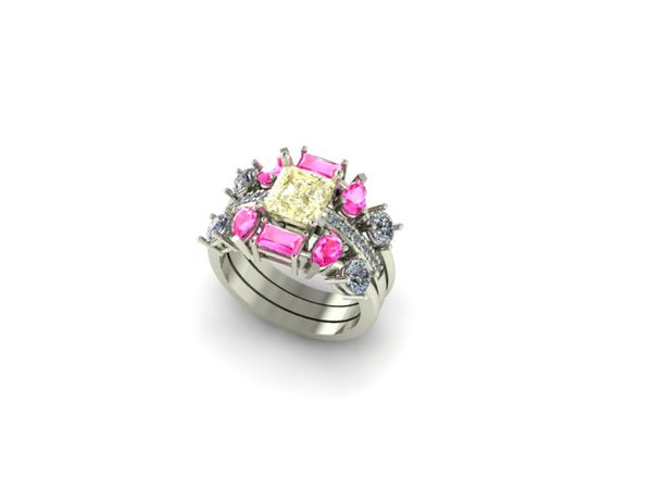 Champagne Diamond Ring With Pink Stone Ring