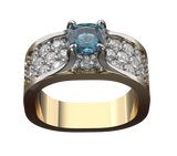 14K Multi-Row Diamond Ring With Blue Diamond