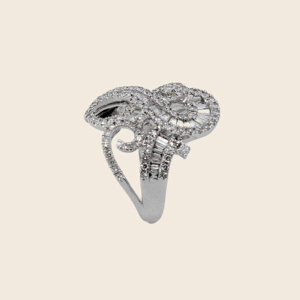 White Gold Diamond Ring Set W/ Baguette Diamonds 14K