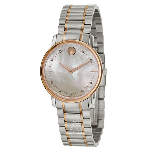 Ladies Movado Classic Mother of Pearl Two Tone Stainless Steel. Watch model #606692