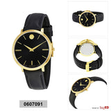 Ladies Ultra Slim Black Sunray Dial Black Leather Watch. Model # 0607091